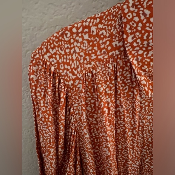 Free People Women Celia Printed Tie-Hem Puff Sleeve Blouse Dark Orange Size S - Picture 4 of 6